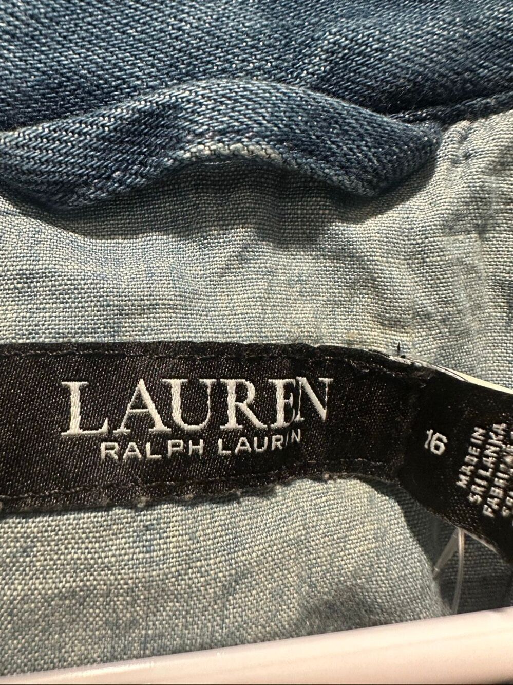 Lauren Ralph Lauren Denim Trench Coat Women Size 16 Blue Belted Chambray Jacket - Picture 4 of 11